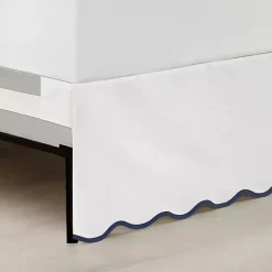 Kirklands Home Bedding Essentials|White Navy Scalloped Coastal King Bed Skirt
