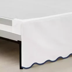 Kirklands Home Bedding Essentials|White Navy Scalloped Coastal King Bed Skirt
