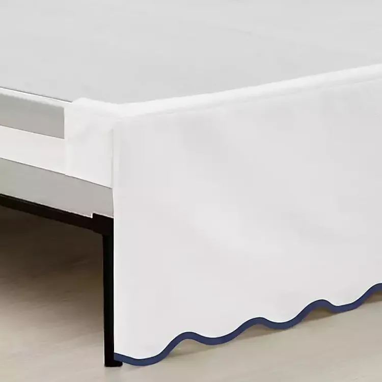 Kirklands Home Bedding Essentials|White Navy Scalloped Coastal King Bed Skirt
