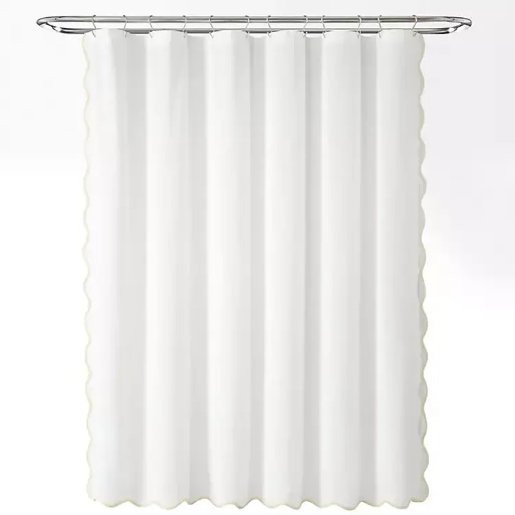 Kirklands Home Shower Curtains|White Neutral Scalloped Coastal Shower Curtain