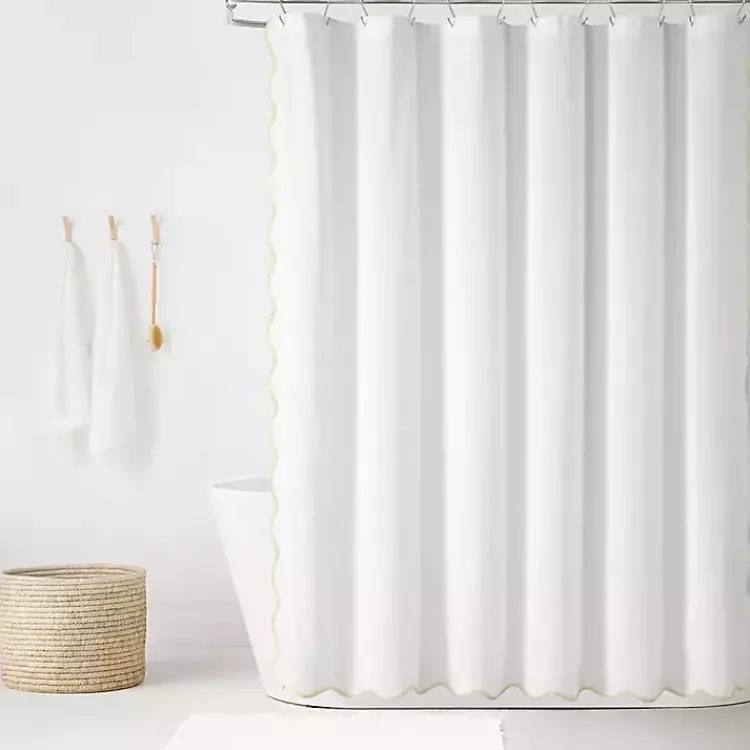 Kirklands Home Shower Curtains|White Neutral Scalloped Coastal Shower Curtain