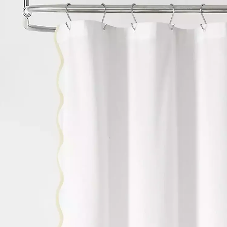 Kirklands Home Shower Curtains|White Neutral Scalloped Coastal Shower Curtain