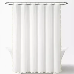 Kirklands Home Shower Curtains|White Neutral Scalloped Coastal Shower Curtain