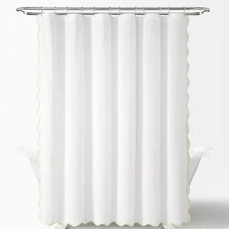 Kirklands Home Shower Curtains|White Neutral Scalloped Coastal Shower Curtain