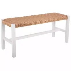 Kirklands Home Entryway Furniture|White Newport Wood and Rattan Bench Brown