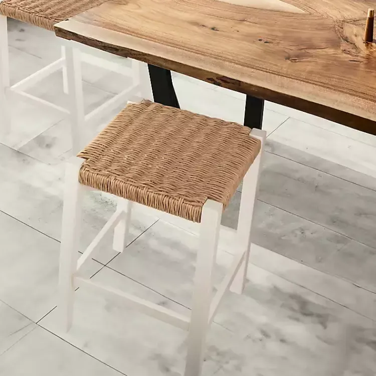 Kirklands Home Bar Stools & Counter Height Stools|White Newport Wood and Rattan Counter Stool Brown