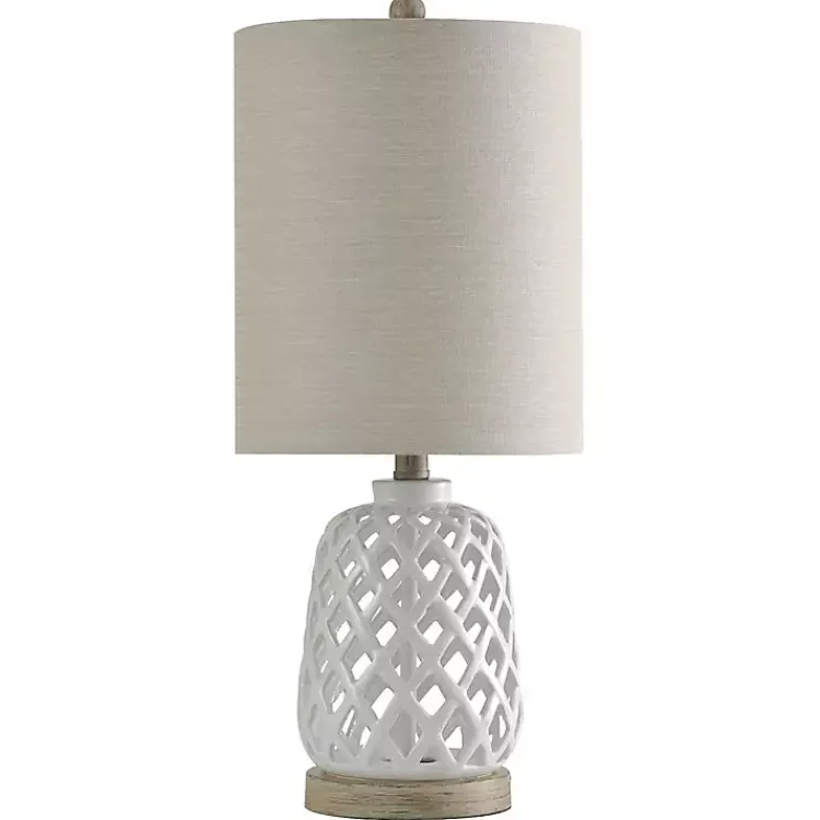 Kirklands Home Table Lamps|White Open Weave Ceramic Table Lamp Ivory