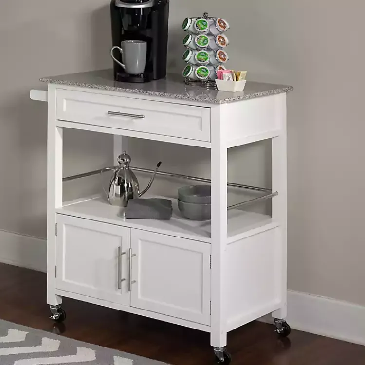 Kirklands Home Kitchen Islands & Bar Carts|White Parker Granite Top Rolling Kitchen Cart