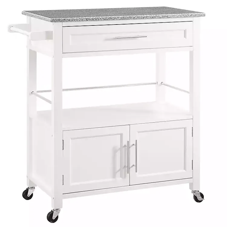 Kirklands Home Kitchen Islands & Bar Carts|White Parker Granite Top Rolling Kitchen Cart