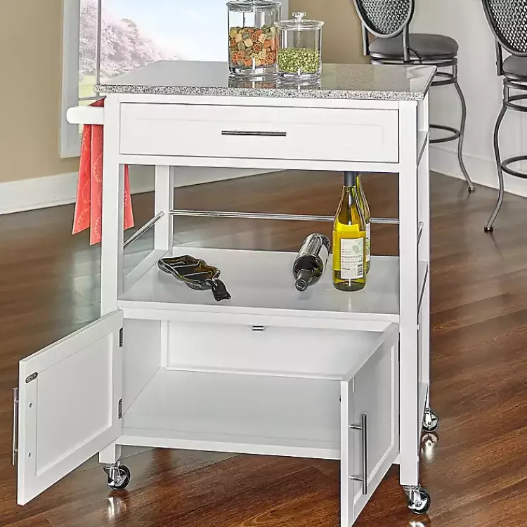 Kirklands Home Kitchen Islands & Bar Carts|White Parker Granite Top Rolling Kitchen Cart