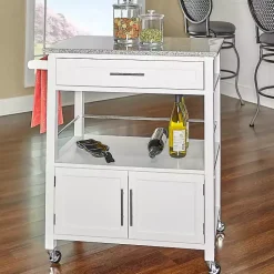 Kirklands Home Kitchen Islands & Bar Carts|White Parker Granite Top Rolling Kitchen Cart
