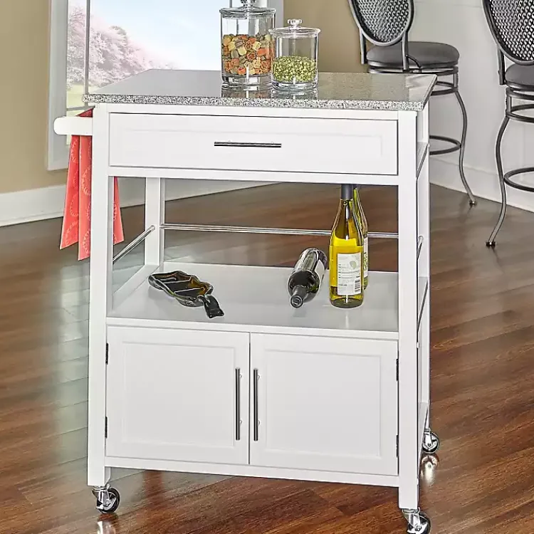 Kirklands Home Kitchen Islands & Bar Carts|White Parker Granite Top Rolling Kitchen Cart