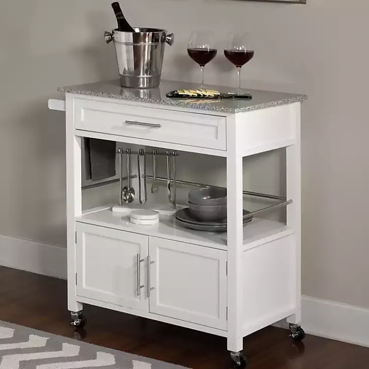 Kirklands Home Kitchen Islands & Bar Carts|White Parker Granite Top Rolling Kitchen Cart