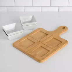 Kirklands Home Serving & Entertaining|White 5-pc. Dip Bowl Set with Bamboo Tray