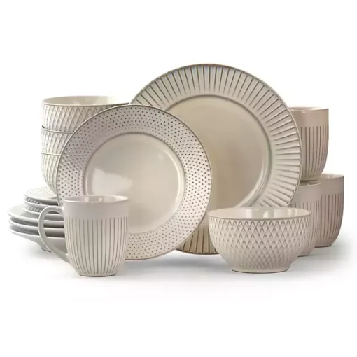 Kirklands Home Dinnerware|16-pc. Embossed Stoneware Dinnerware Set White