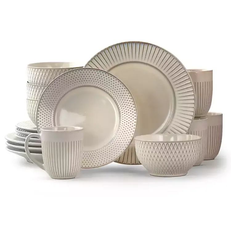 Kirklands Home Dinnerware|16-pc. Embossed Stoneware Dinnerware Set White