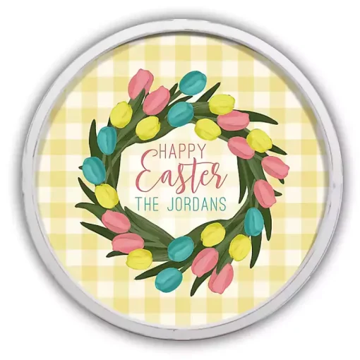 White Personalized Happy Easter Tulip Wall Plaque Easter Decorations