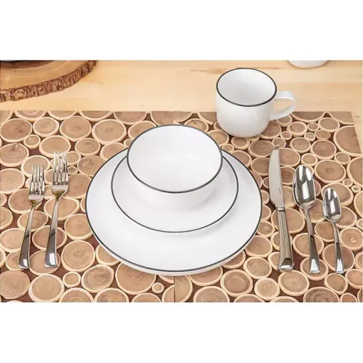 Kirklands Home Dinnerware|Porcelain Black Trim 16-pc. Dinnerware Set White
