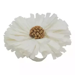 Kirklands Home Table Linens|Raffia Flower Napkin Rings, Set of 4 White
