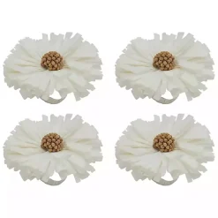 Kirklands Home Table Linens|Raffia Flower Napkin Rings, Set of 4 White