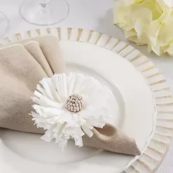 Kirklands Home Table Linens|Raffia Flower Napkin Rings, Set of 4 White