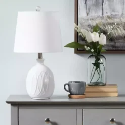 Kirklands Home Table Lamps|Raised Geometric Table Lamp White
