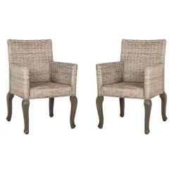 Kirklands Home Dining Chairs|White Rattan Curved Legs Dining Chairs, Set of 2