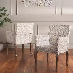Kirklands Home Dining Chairs|White Rattan Curved Legs Dining Chairs, Set of 2