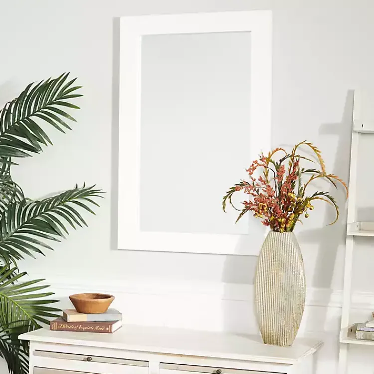 Kirklands Home Framed Mirrors|White Rectangular Wood Wall Mirror