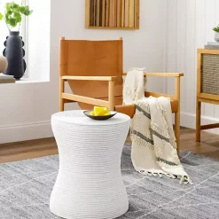 Kirklands Home Accent & End Tables|Ribbed Rattan Round Accent Table White