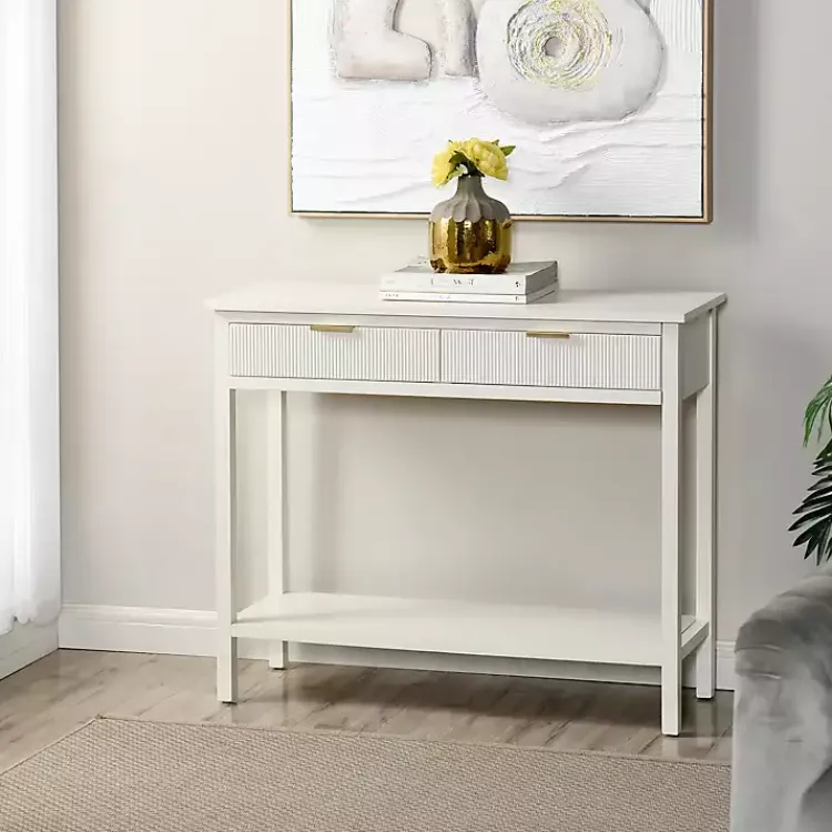 Kirklands Home Console Tables|Ribbed Wood 2-Drawer Colleen Console Table White