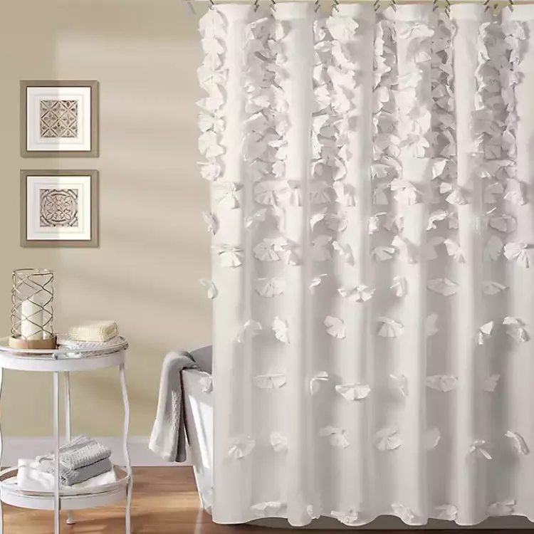 Kirklands Home Shower Curtains|Riley Cascading Bows Shower Curtain White