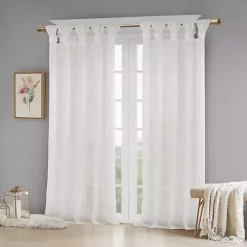 Kirklands Home Curtains & Drapes|Rosette Tab Top Curtain Panel, 95 in. White