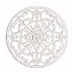 Kirklands Home Wall Plaques|Round Medallion Wood Plaque White