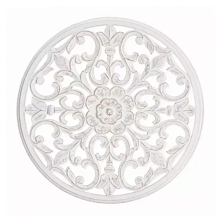 Kirklands Home Wall Plaques|Round Medallion Wood Plaque White