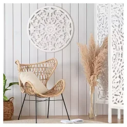 Kirklands Home Wall Plaques|Round Medallion Wood Plaque White