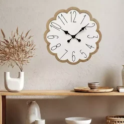 Kirklands Home Clocks|White Scalloped Wood Wall Clock