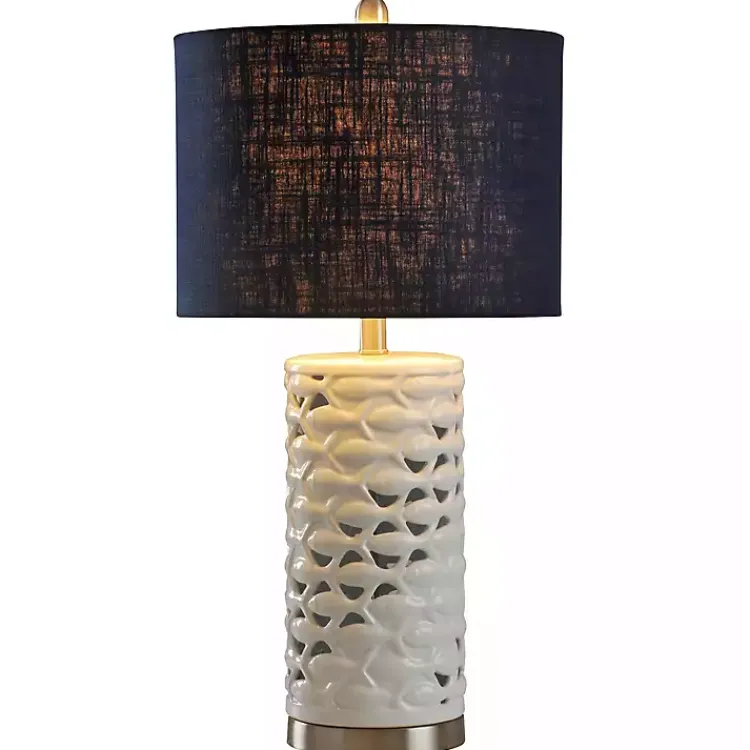 Kirklands Home Table Lamps|White School of Fish Open Work Table Lamp Blue
