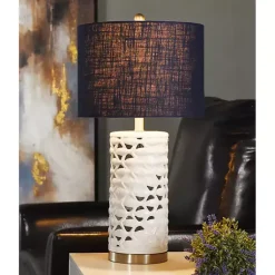 Kirklands Home Table Lamps|White School of Fish Open Work Table Lamp Blue