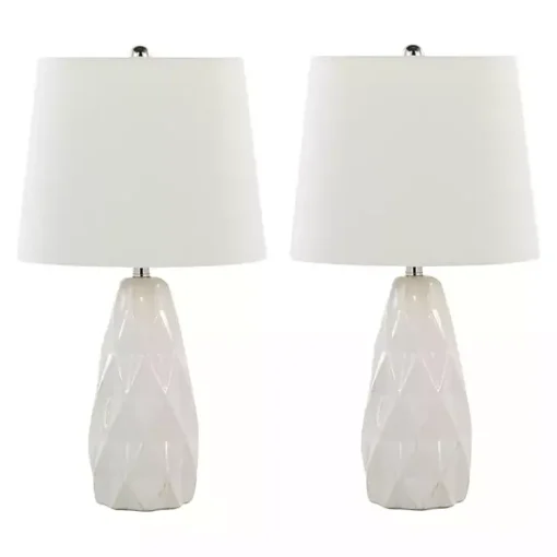Kirklands Home Table Lamps|Sculpted Diamond Table Lamps, Set of 2 White