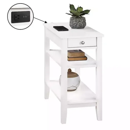 Kirklands Home Accent & End Tables|2-Shelf Charging Accent Table White