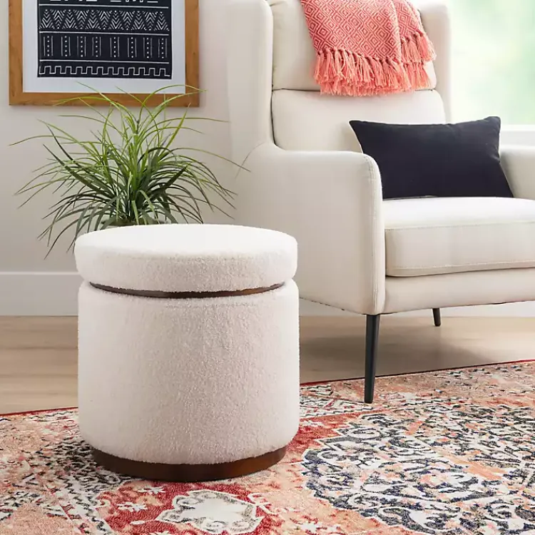 Kirklands Home Benches & Ottomans|Sherpa Upholstered Storage Ottoman White
