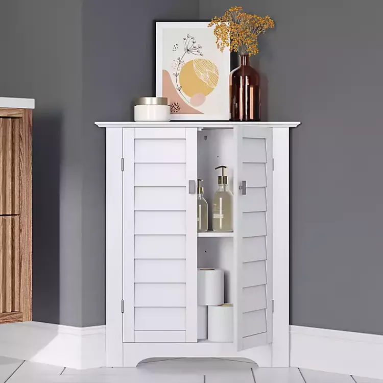 Kirklands Home Bathroom Furniture|Shutter Two Door Corner Storage Cabinet White