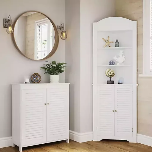 Kirklands Home Bathroom Furniture|Slatted 2-Door Bathroom Storage Cabinet White