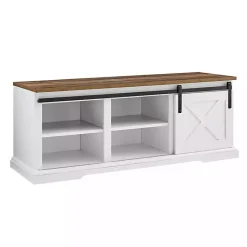 Kirklands Home Entryway Furniture|Sliding Barn Door Bench White