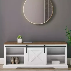 Kirklands Home Entryway Furniture|Sliding Barn Door Bench White