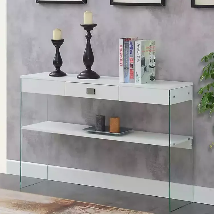 Kirklands Home Console Tables|Soho Glass Console Table with Shelf White