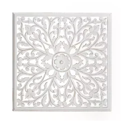 Kirklands Home Wall Plaques|Sqaure Medallion Wood Plaque White