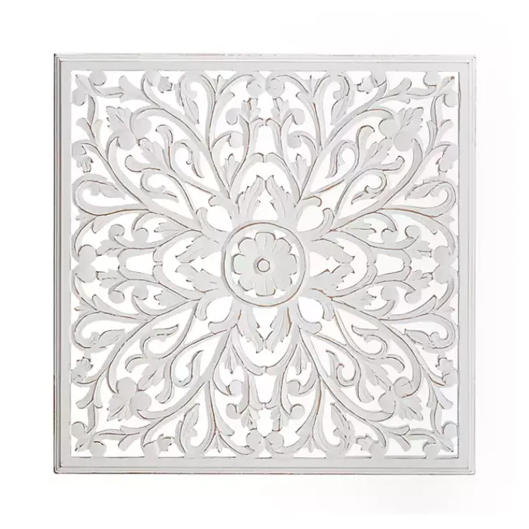 Kirklands Home Wall Plaques|Sqaure Medallion Wood Plaque White