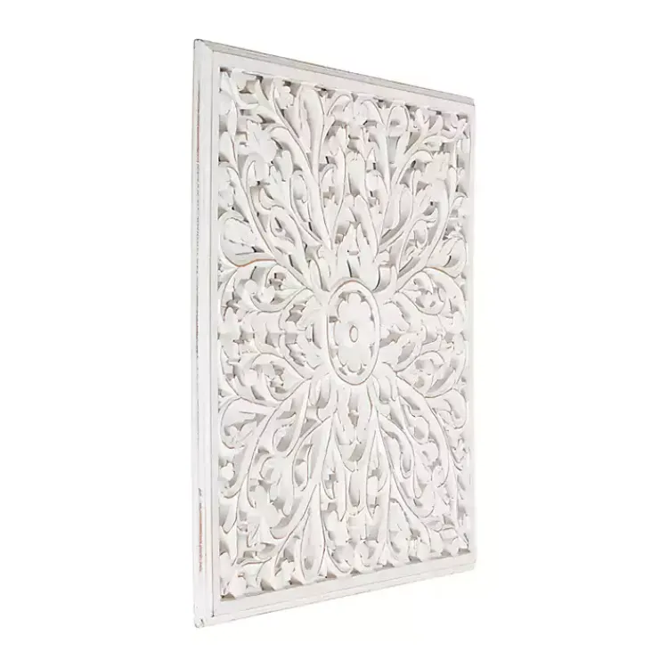 Kirklands Home Wall Plaques|Sqaure Medallion Wood Plaque White